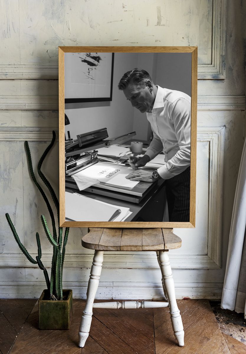 Tailor at Work Black-White Poster. room preview