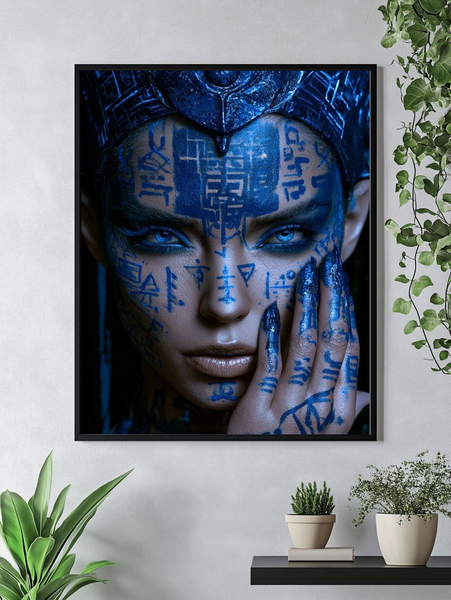 Blue Cyberpunk Portrait Print. — room view 4