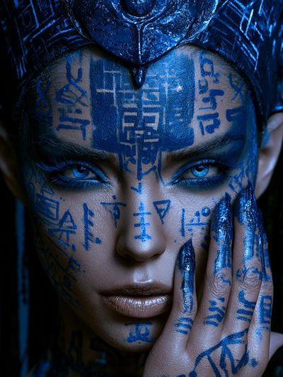 Blue Cyberpunk Portrait Print. poster