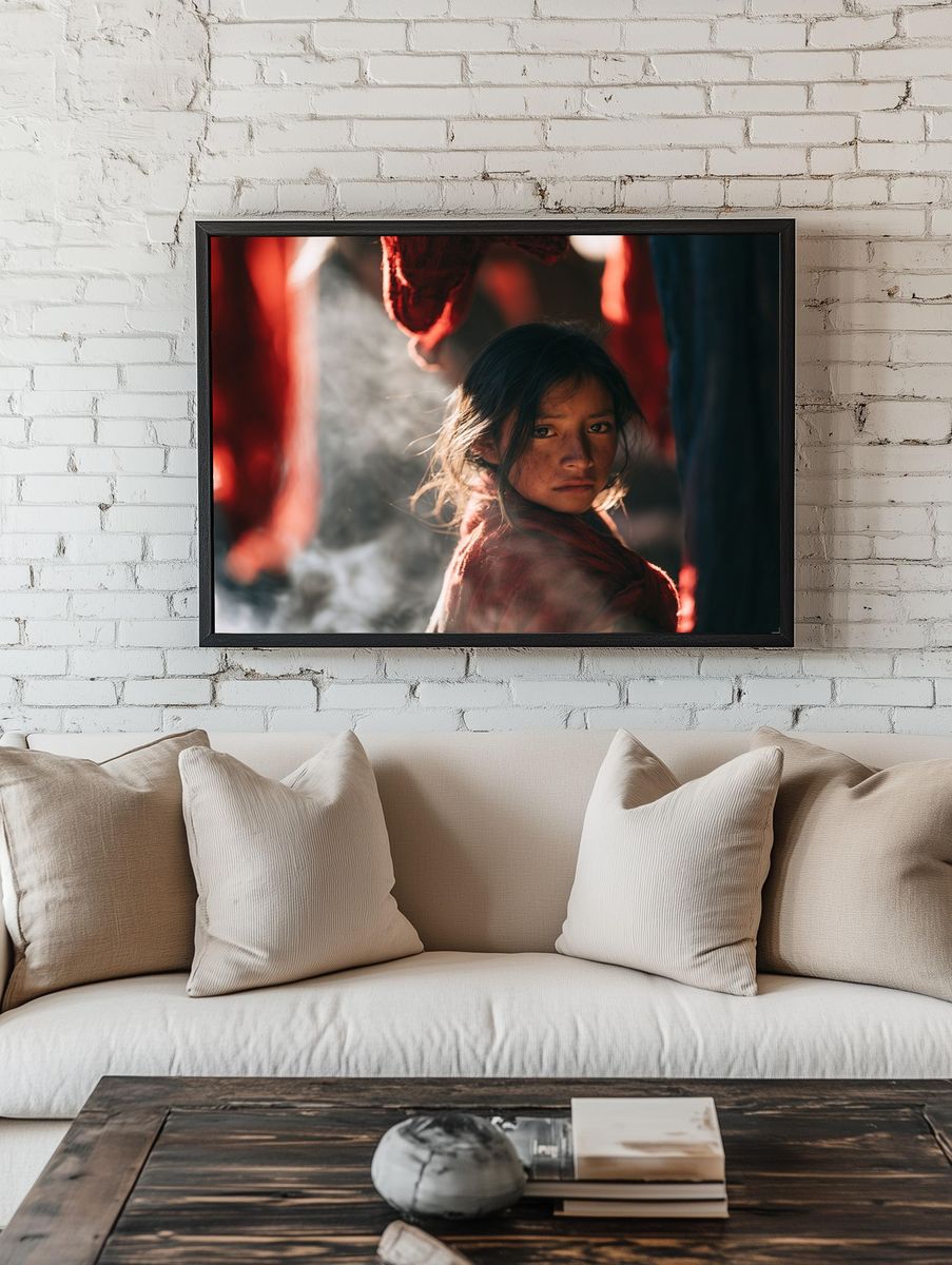 Girl in Red Light Portrait Print. — room view 1