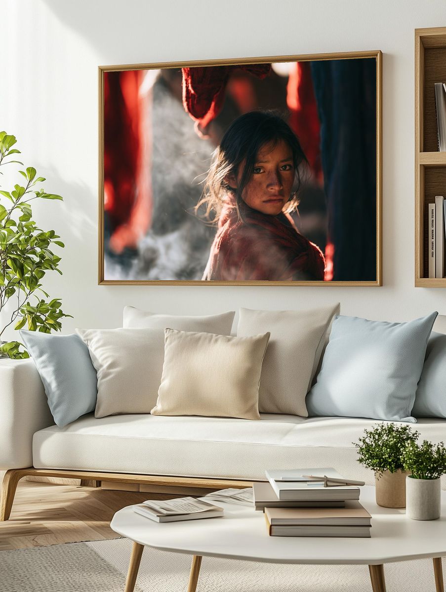 Girl in Red Light Portrait Print. — room view 2