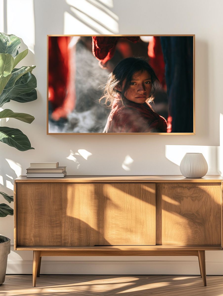 Girl in Red Light Portrait Print. — room view 3