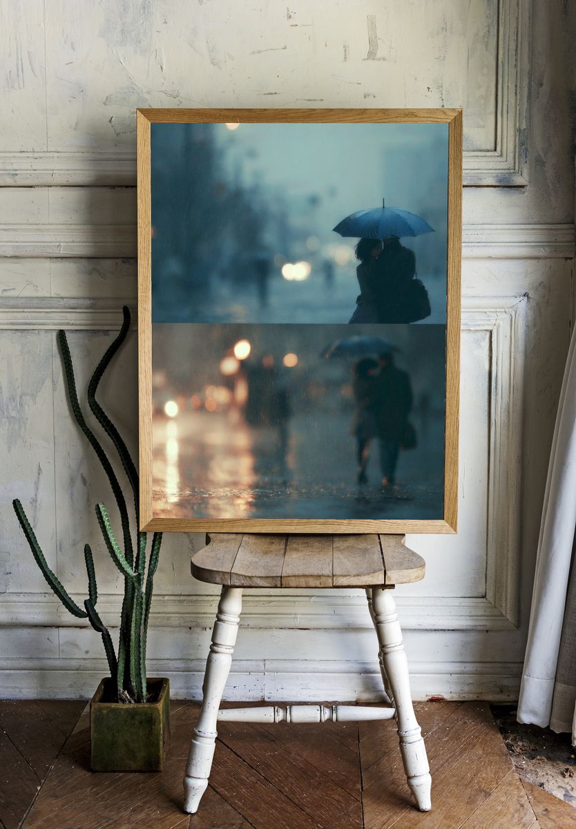 Rainy City Umbrella Romance Poster. — room view 1