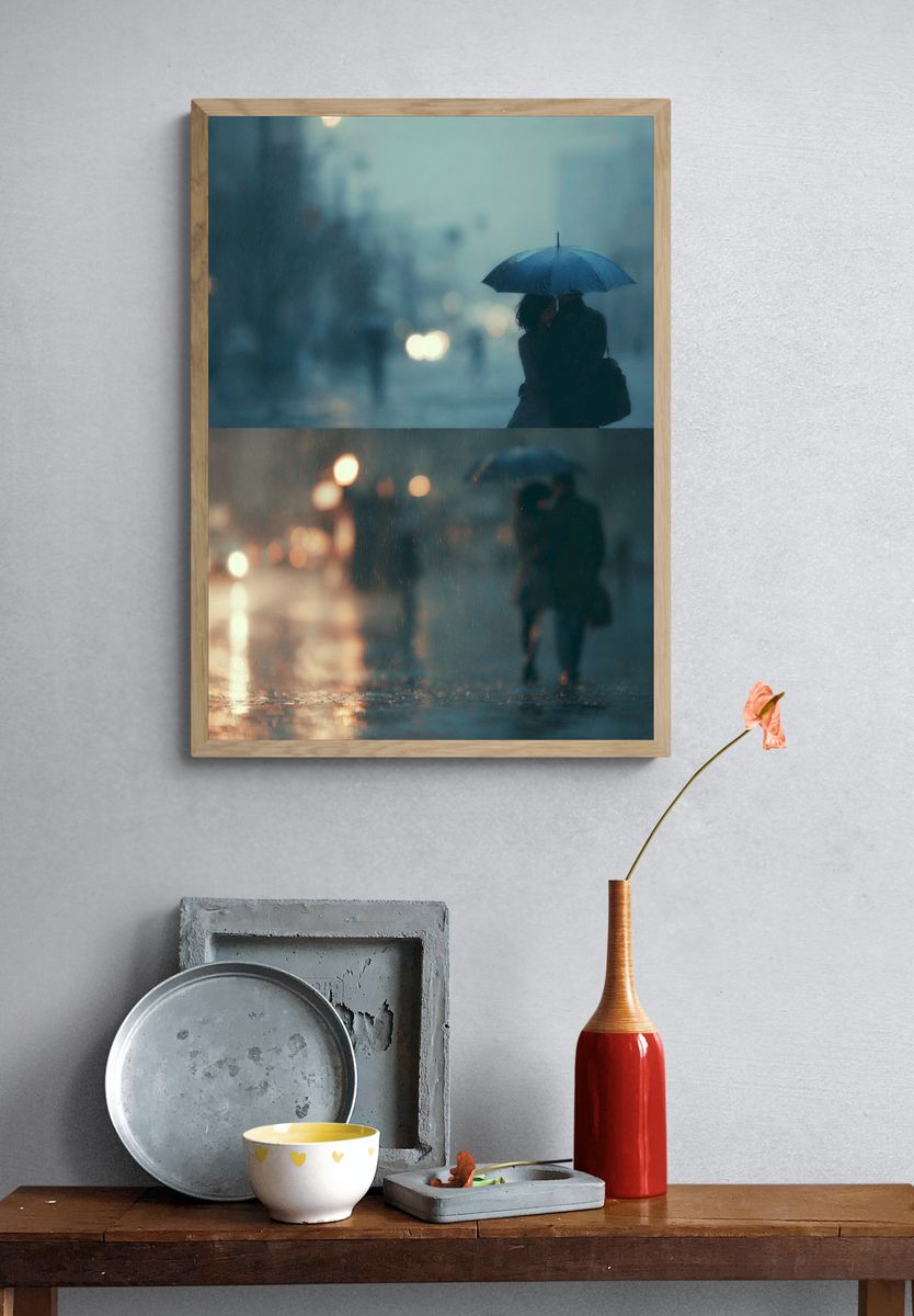 Rainy City Umbrella Romance Poster. — room view 3