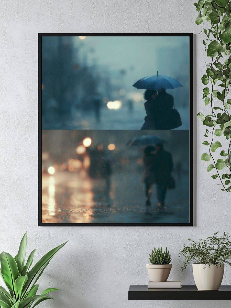 Rainy City Umbrella Romance Poster. — room view 4