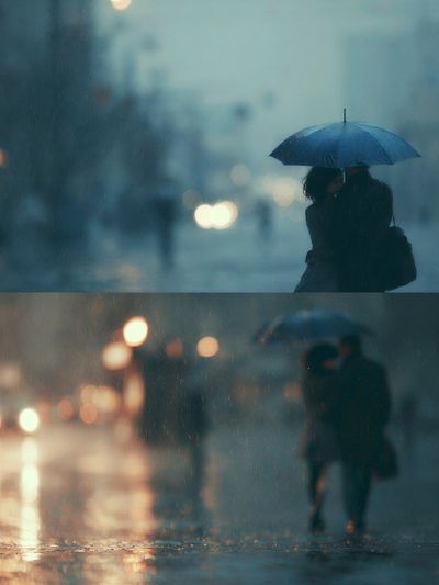 Rainy City Umbrella Romance Poster. poster