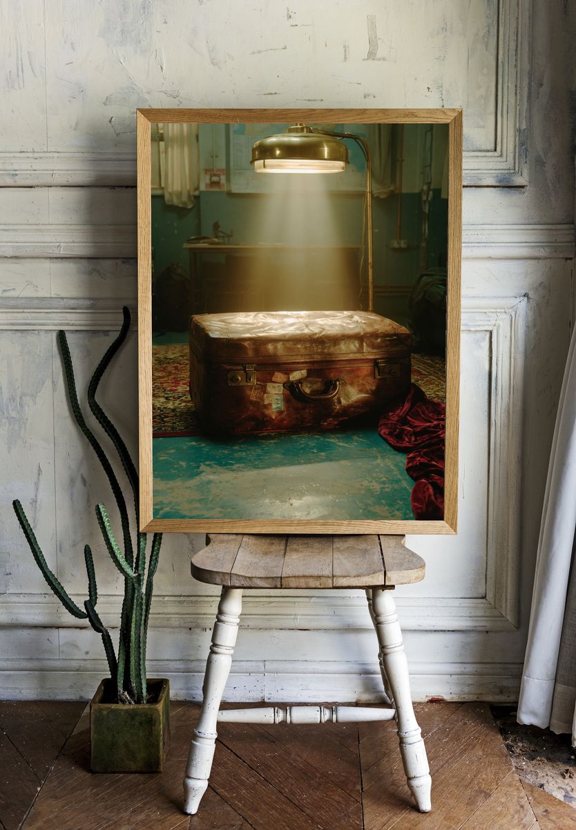 Vintage Suitcase Still Life Poster. — room view 1