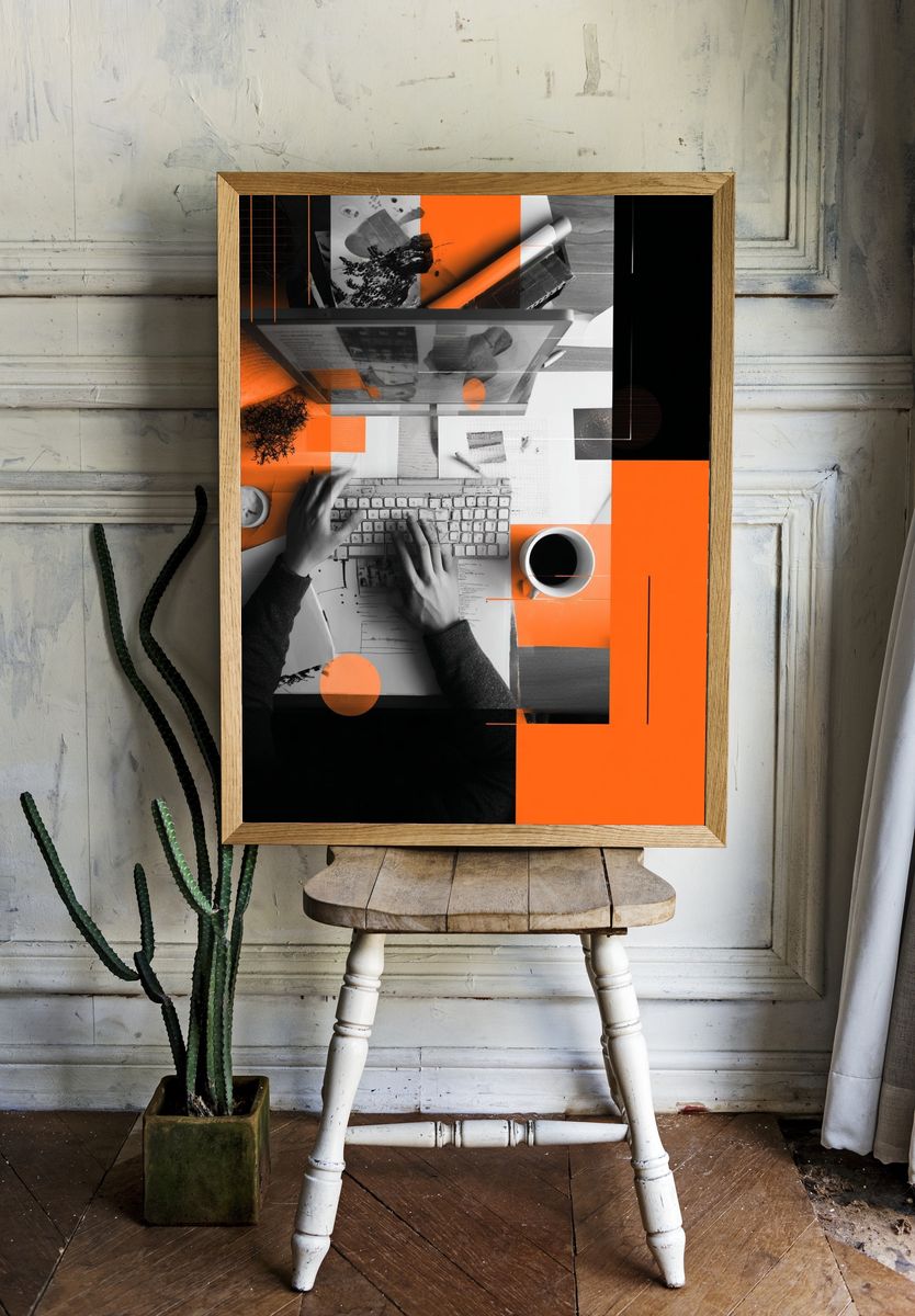 Orange Desk Collage Photography Poster. — room view 1