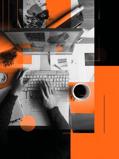 Orange Desk Collage Photography Poster. poster print