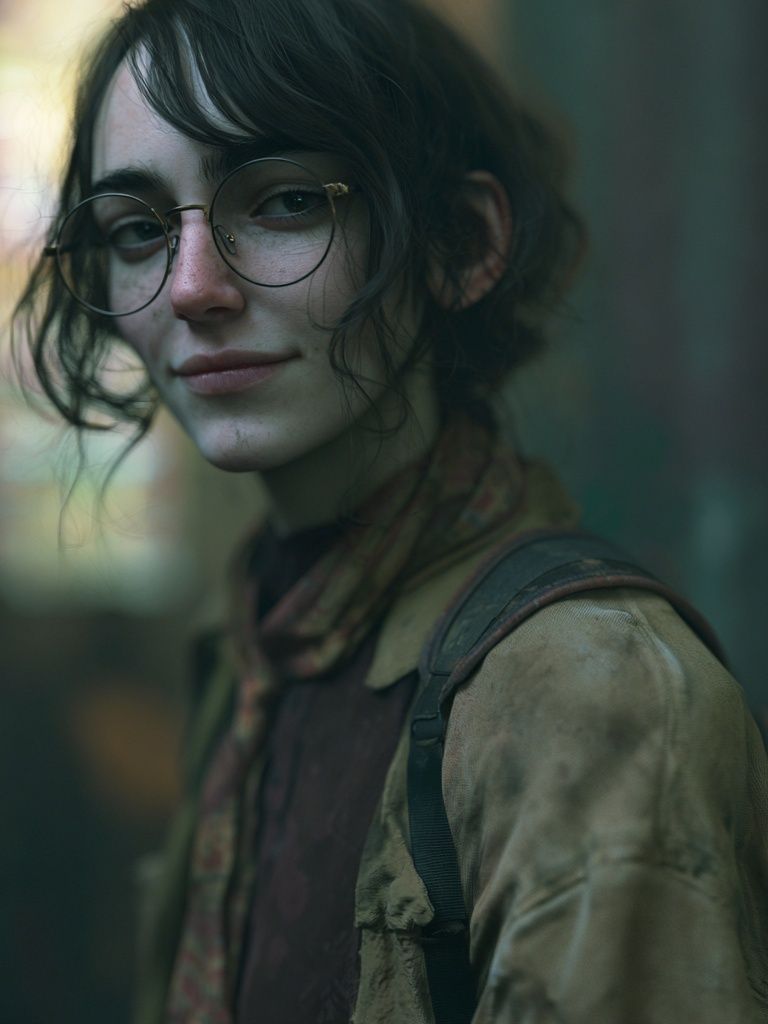 Moody Portrait of a Glasses-Wearing Woman Poster. poster detail