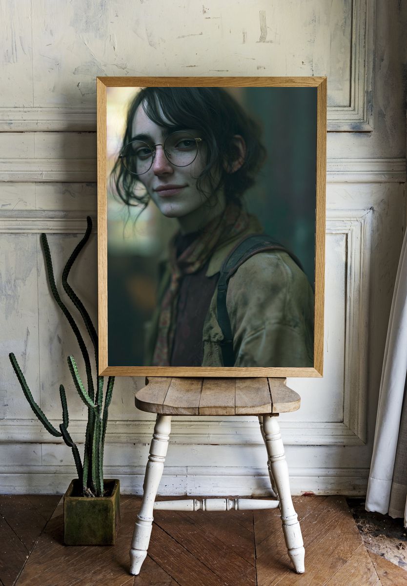 Moody Portrait of a Glasses-Wearing Woman Poster. — room view 1