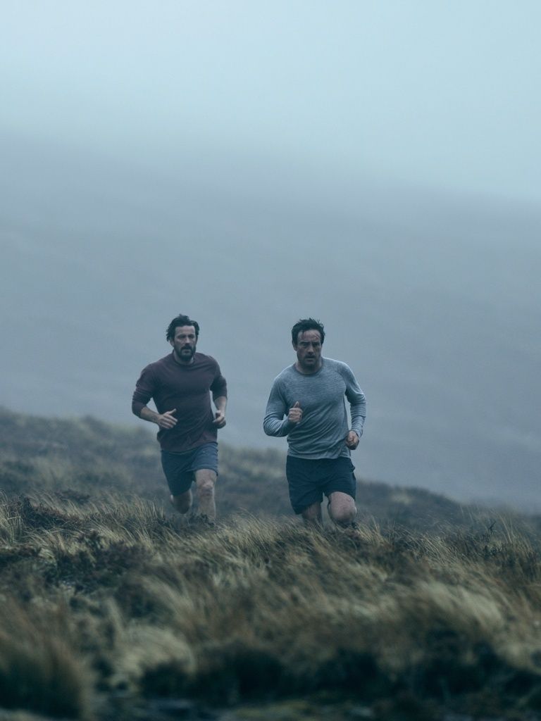 Foggy Trail Runners Photography Poster. poster detail