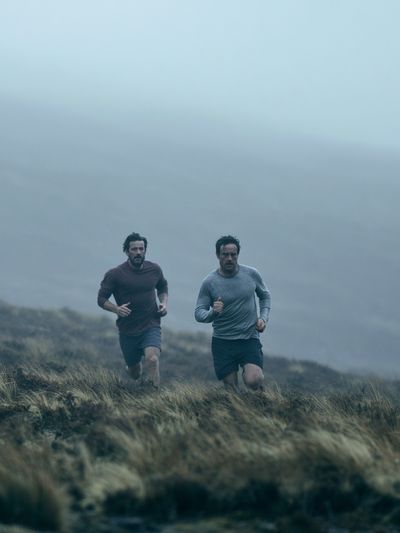 Foggy Trail Runners Photography Poster. poster