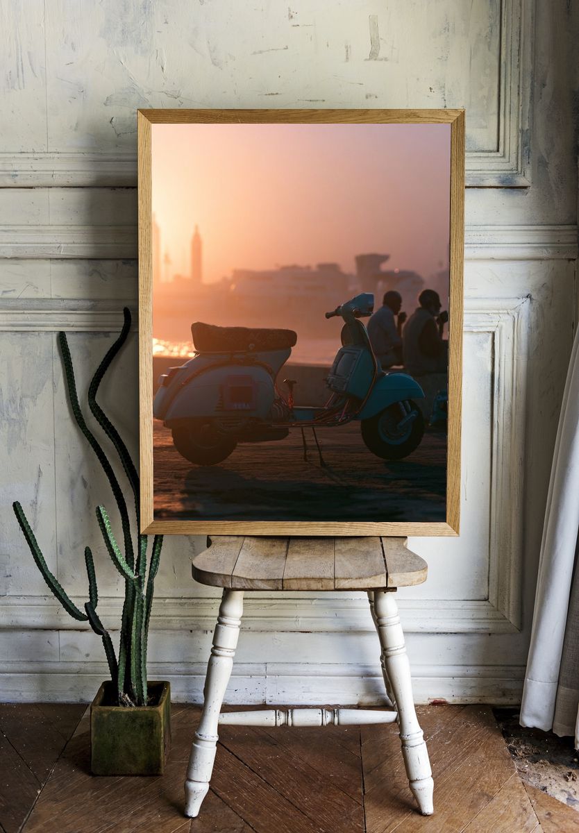 Sunset Vespa by the River Poster. — room view 1
