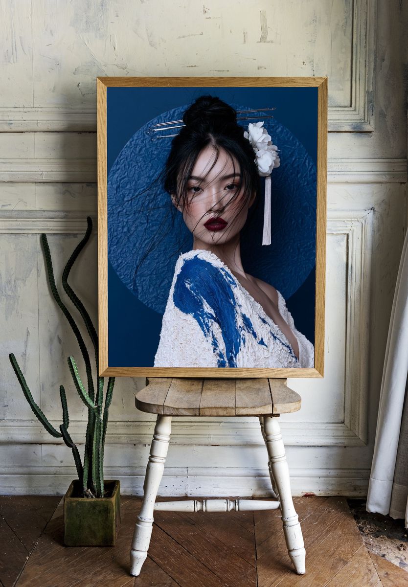 Blue Geisha Portrait Photography Poster. — room view 1