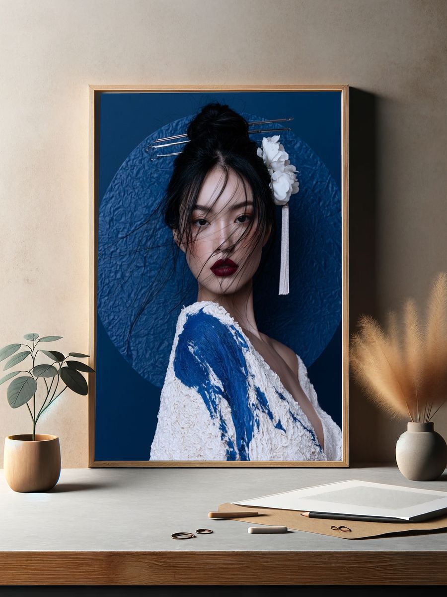 Blue Geisha Portrait Photography Poster. — room view 2