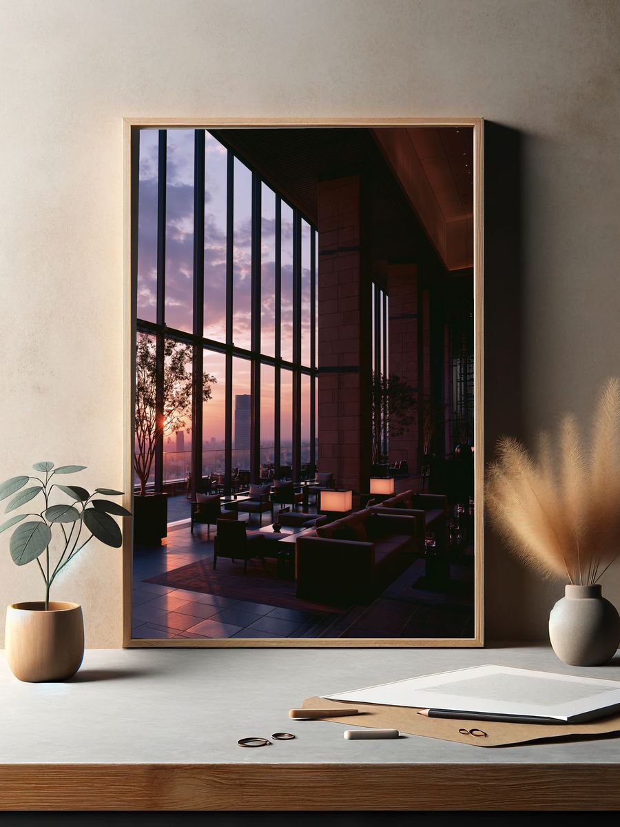 Sunset Skyline Lounge Photography Poster. — room view 2