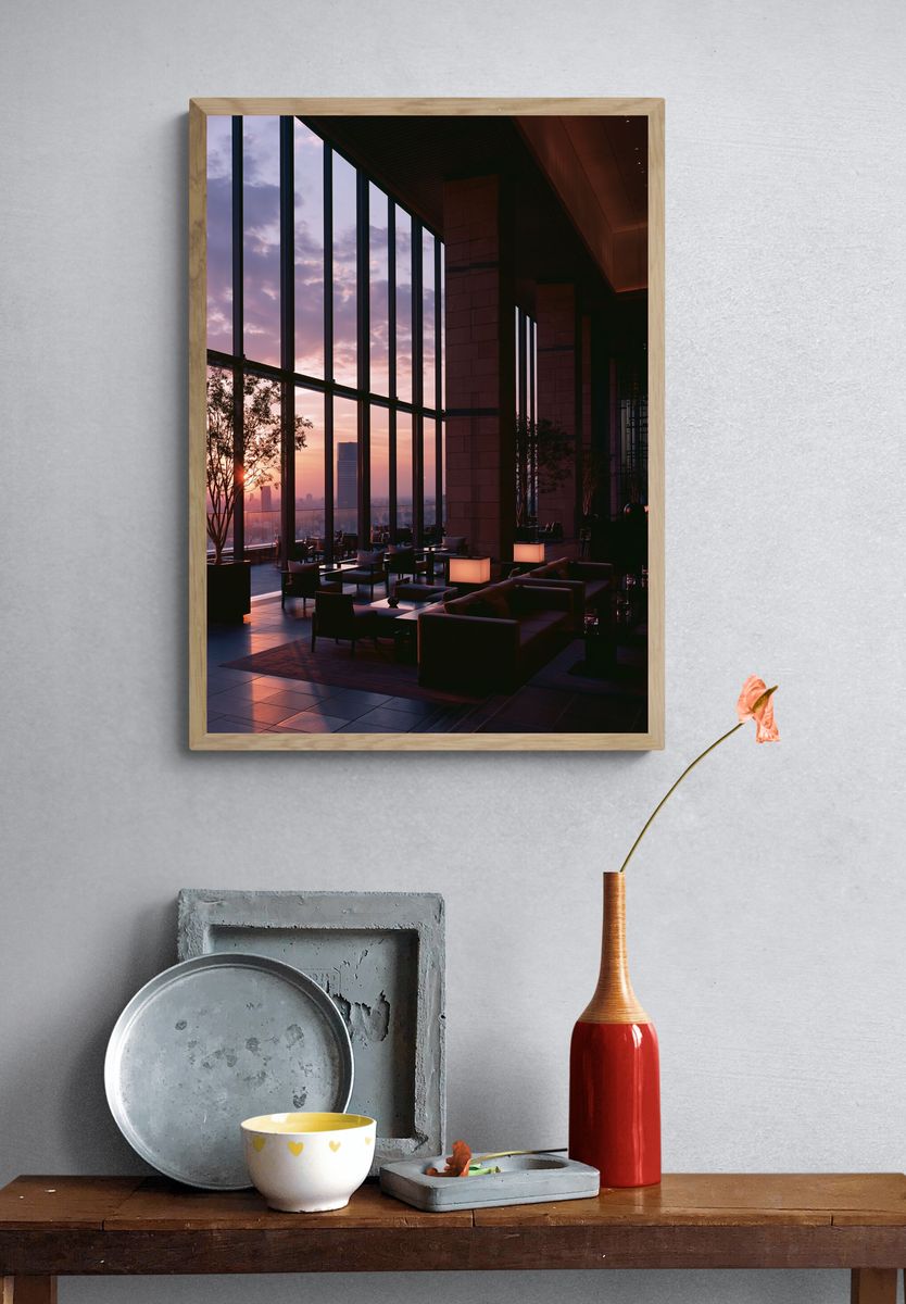 Sunset Skyline Lounge Photography Poster. — room view 3