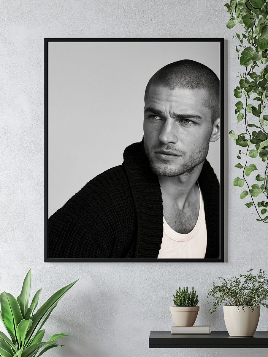 Monochrome Male Portrait Photography Poster. — room view 4