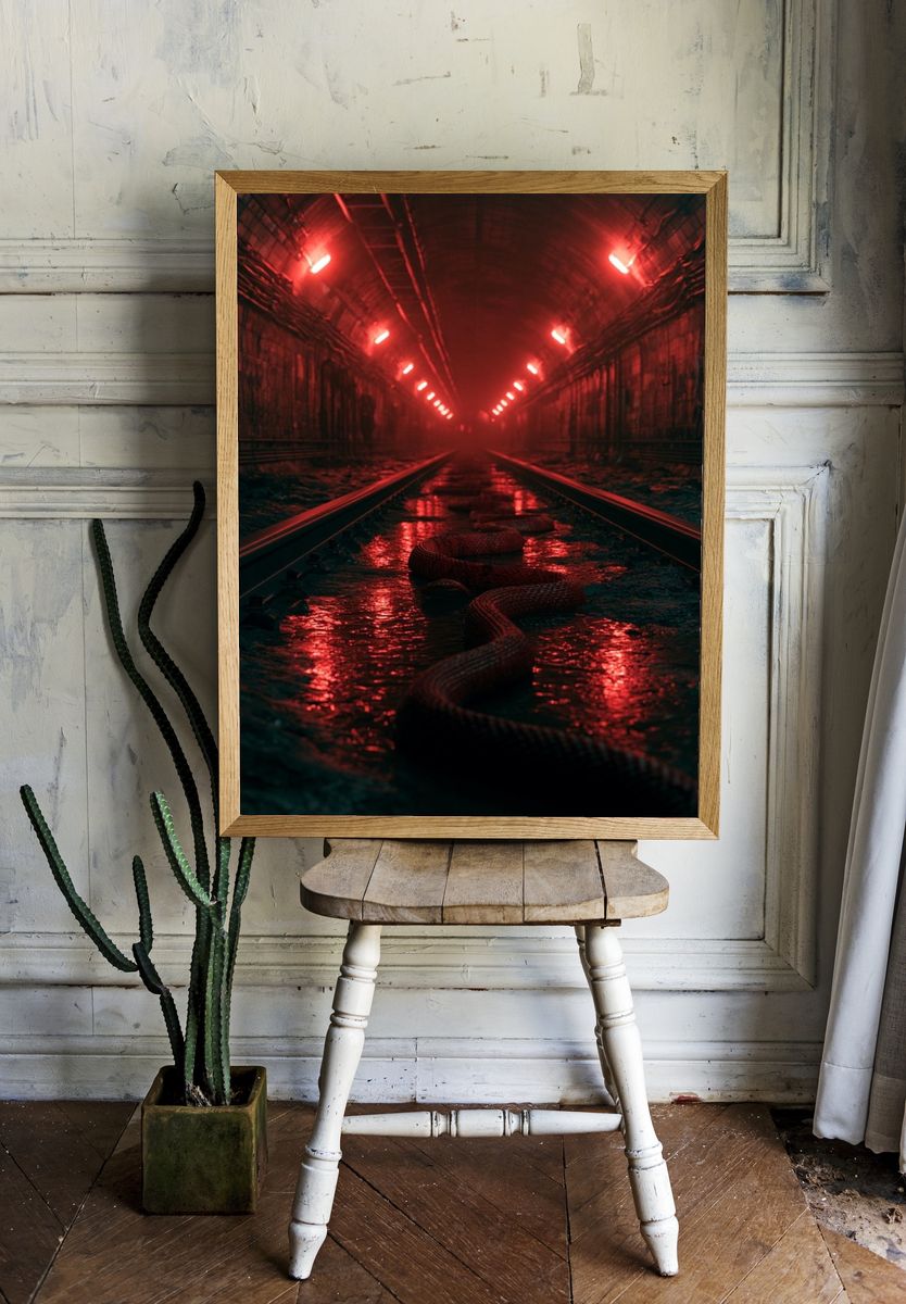 Red Tunnel Snake Photography Print. room preview