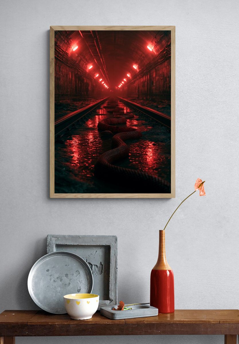 Red Tunnel Snake Photography Print. — room view 3
