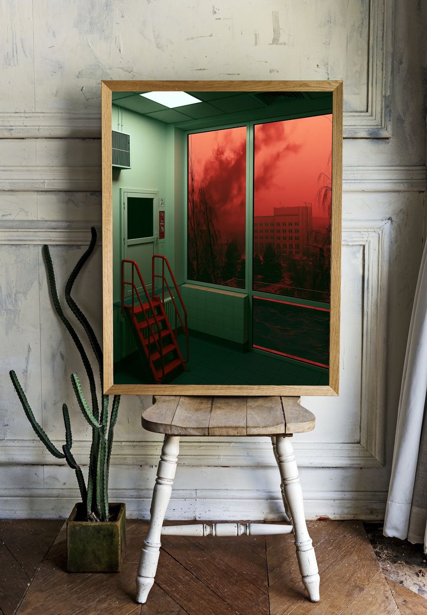 Red Sky Window Interior Photography Poster. — room view 1
