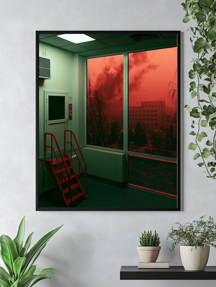 Red Sky Window Interior Photography Poster. — room view 4