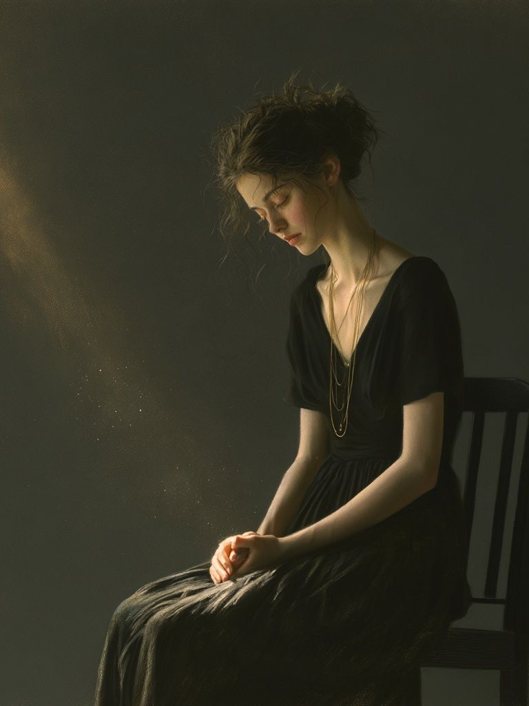 Contemplative Woman Portrait Print. poster detail
