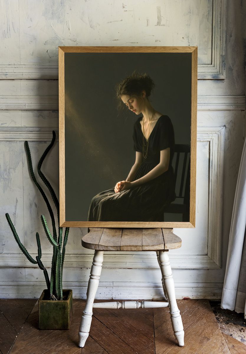 Contemplative Woman Portrait Print. — room view 1
