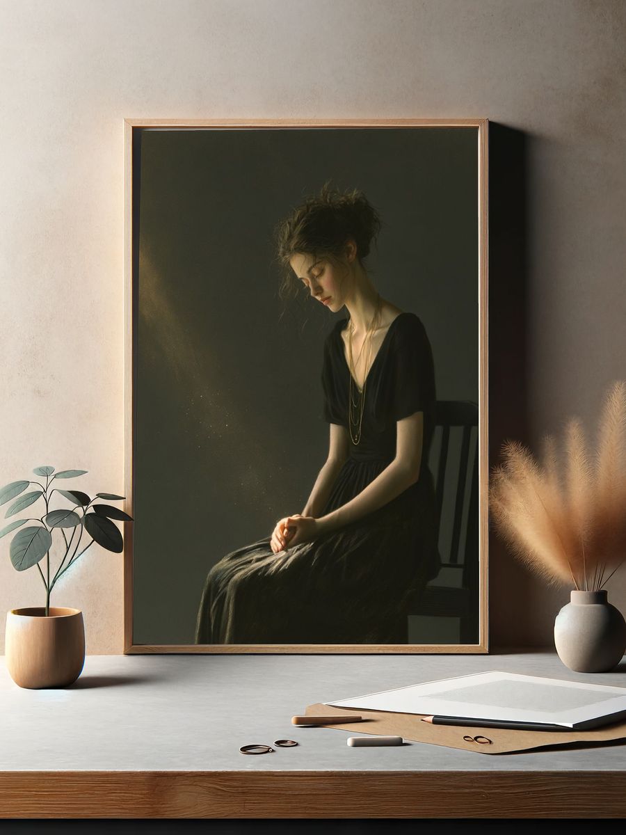 Contemplative Woman Portrait Print. — room view 2