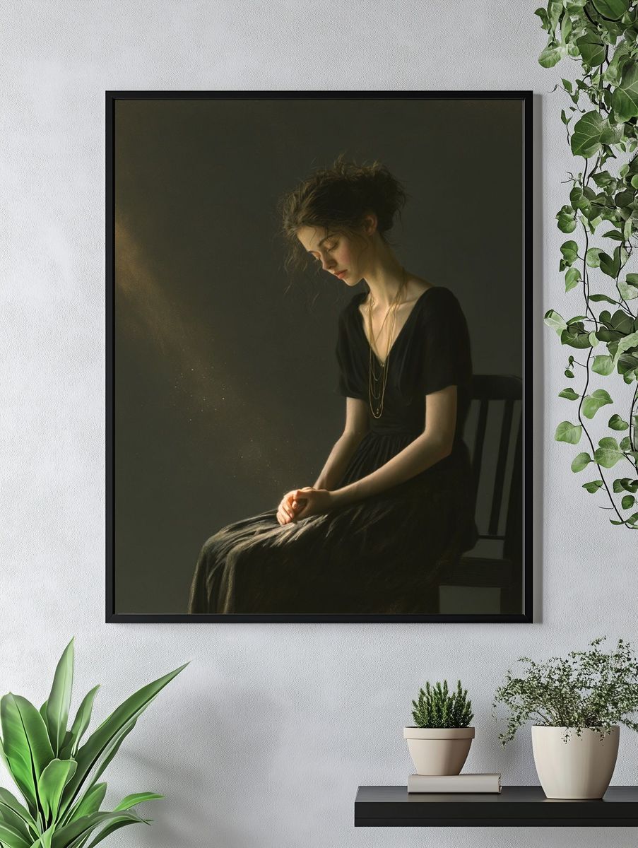 Contemplative Woman Portrait Print. — room view 4