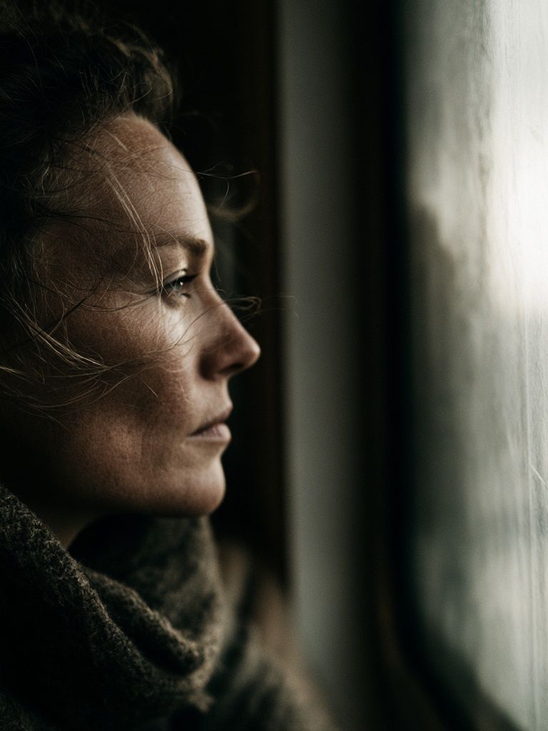 Contemplative Woman Portrait Print. poster detail