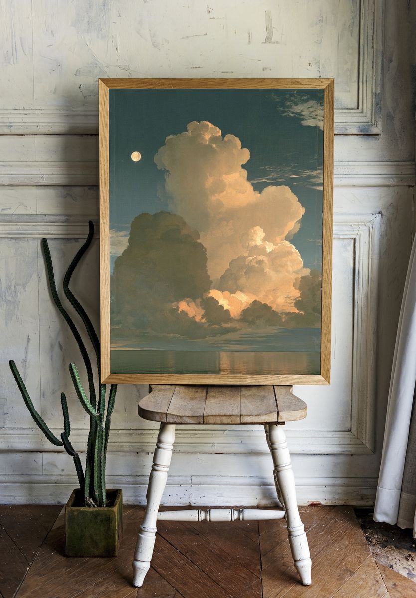 Moonlit Cloudscape Photography Poster. room preview