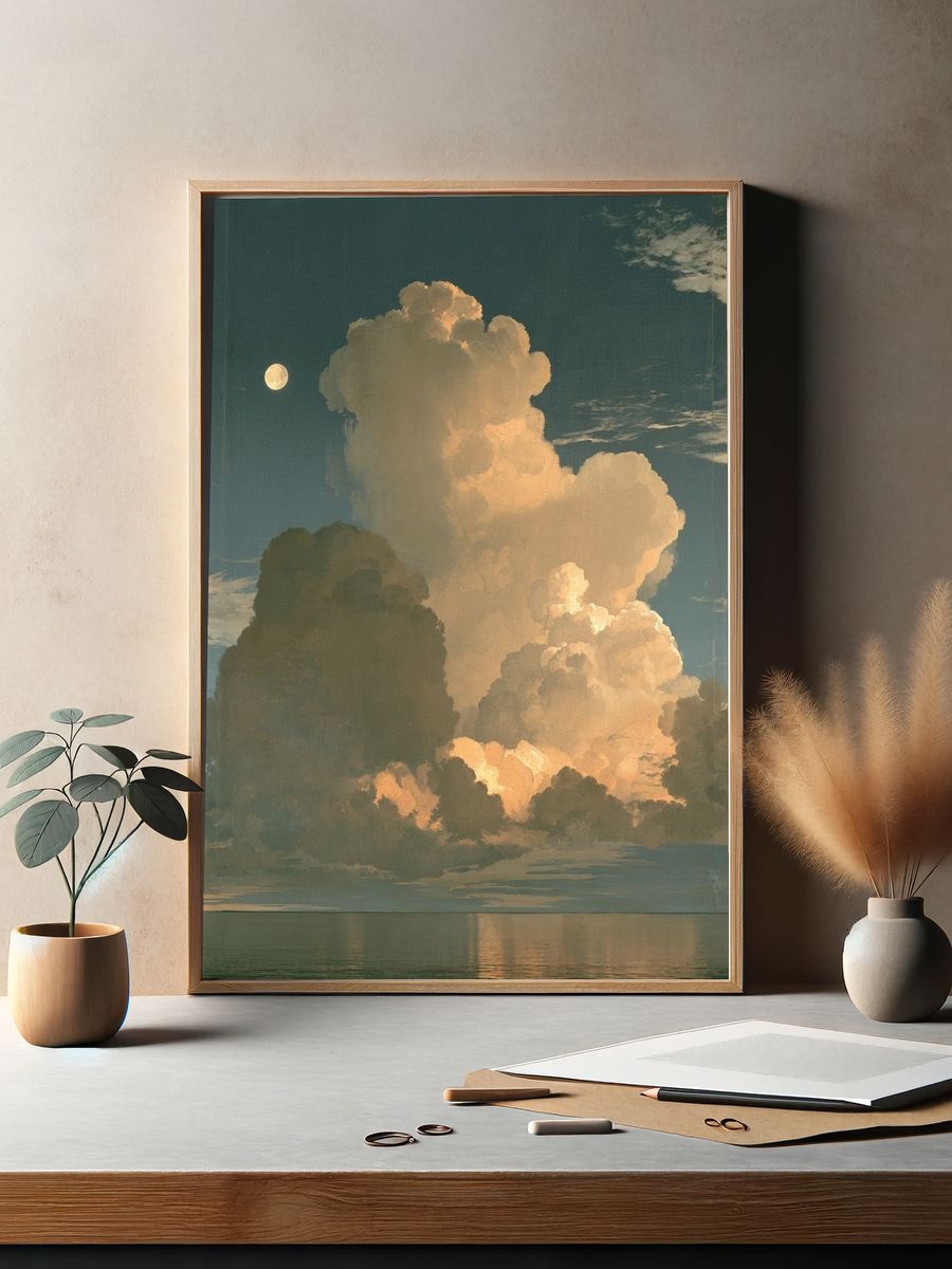 Moonlit Cloudscape Photography Poster. — room view 2