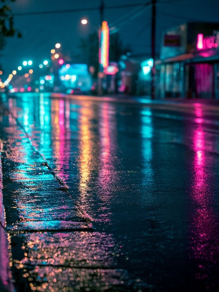 Neon Rainy Street Photography Poster. poster — photography art