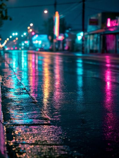 Neon Rainy Street Photography Poster. poster print