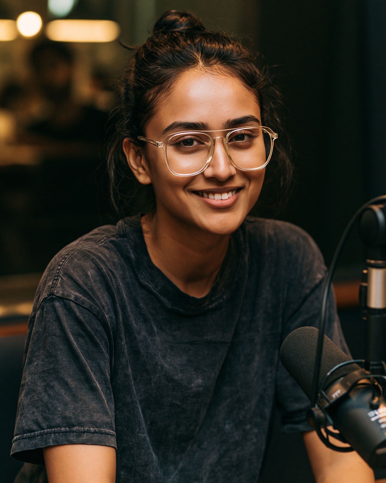 Smiling Podcast Host Portrait Print. poster — photography art