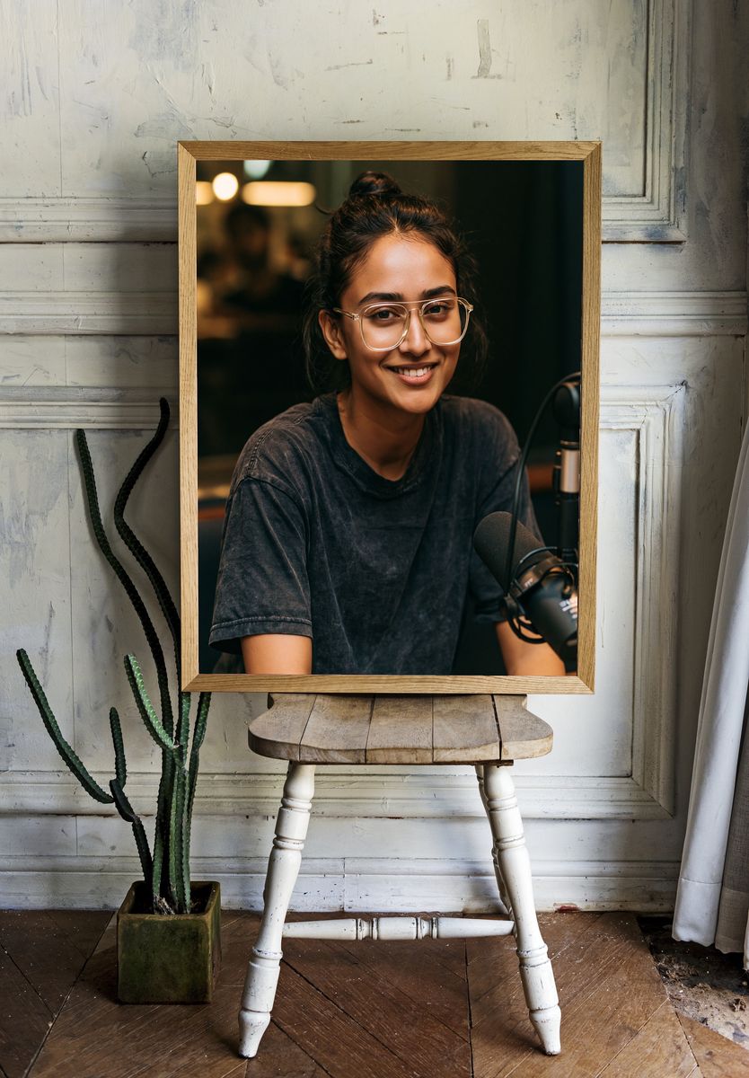 Smiling Podcast Host Portrait Print. — room view 1