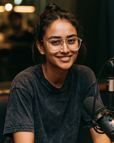 Smiling Podcast Host Portrait Print. poster print