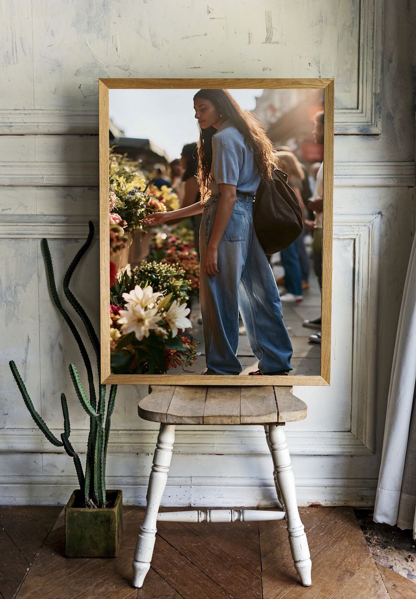 Flower Market Street Portrait Poster. — room view 1