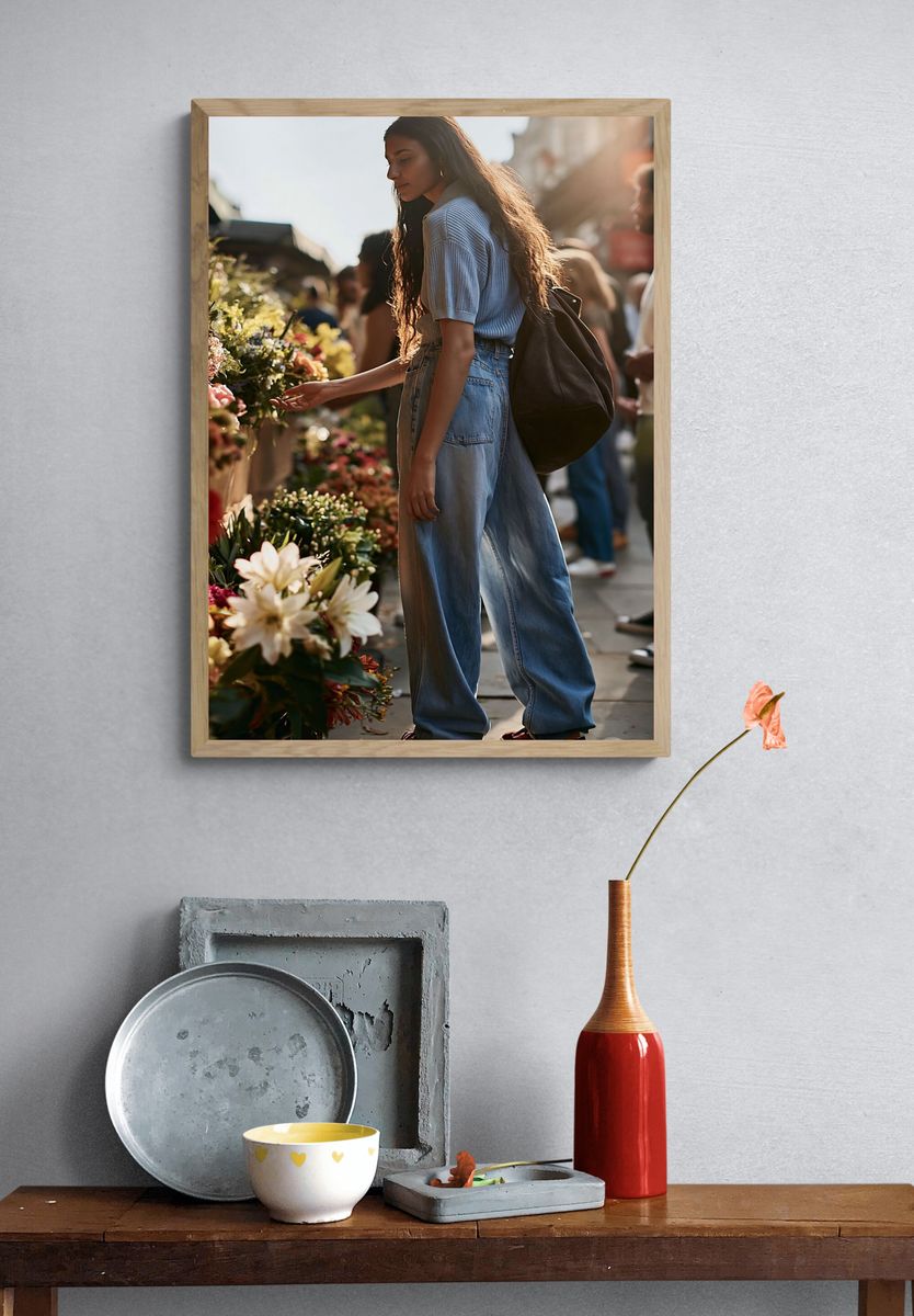 Flower Market Street Portrait Poster. — room view 3