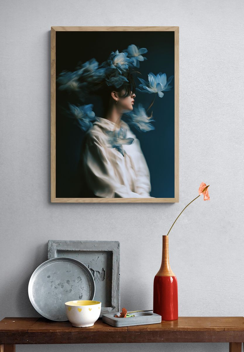 Dreamy Floral Portrait Photography Poster. — room view 3