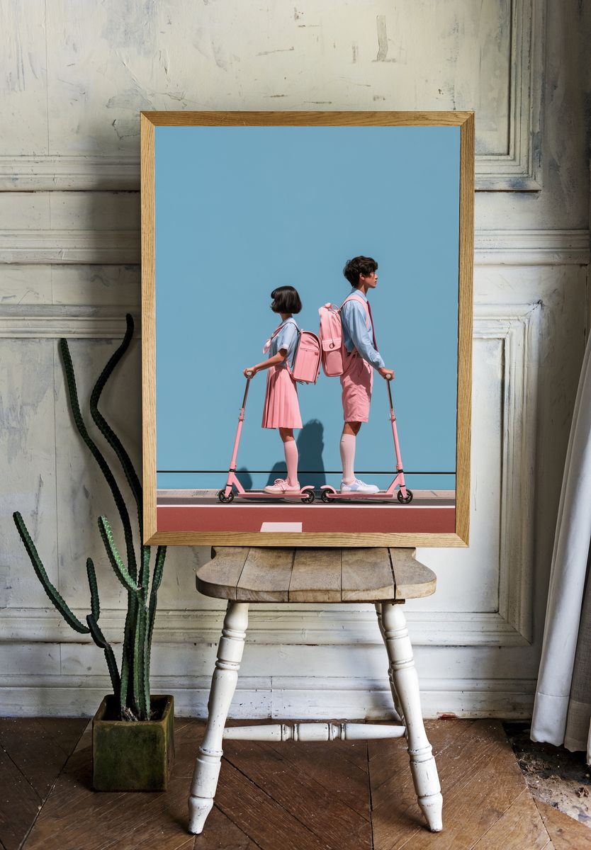 Pastel Scooter Couple Photography Poster. — room view 1