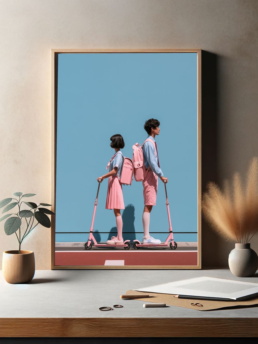 Pastel Scooter Couple Photography Poster. — room view 2