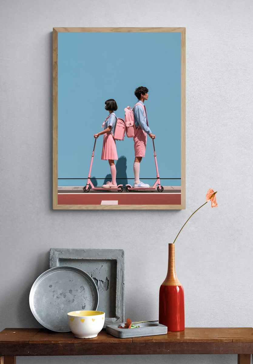 Pastel Scooter Couple Photography Poster. — room view 3