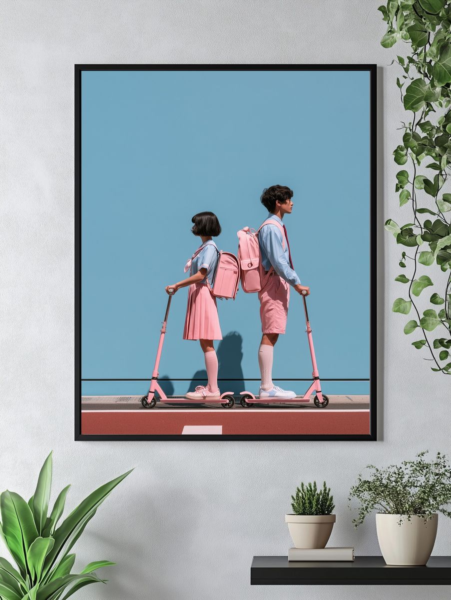 Pastel Scooter Couple Photography Poster. — room view 4