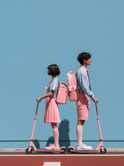 Pastel Scooter Couple Photography Poster. poster