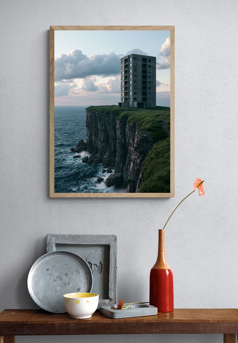 Cliffside Tower Coastal Photography Poster. — room view 3