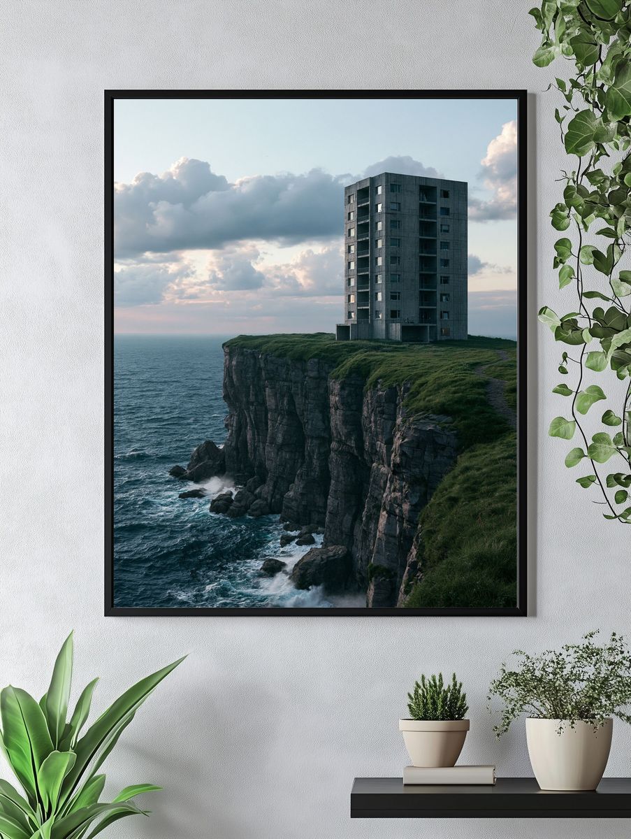 Cliffside Tower Coastal Photography Poster. — room view 4
