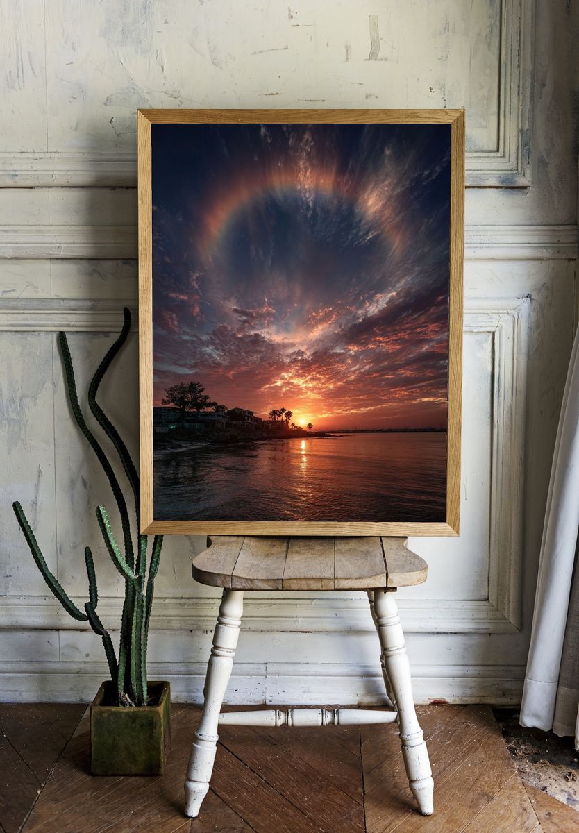 Sunset Halo Seascape Photography Poster. — room view 1